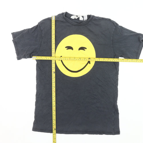 H&M Boys Black Smiley Face Graphic T-Shirt 11-12Y Cotton Casual Tee