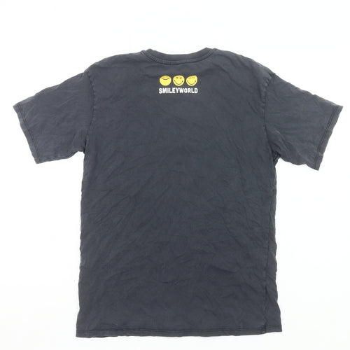 H&M Boys Black Smiley Face Graphic T-Shirt 11-12Y Cotton Casual Tee