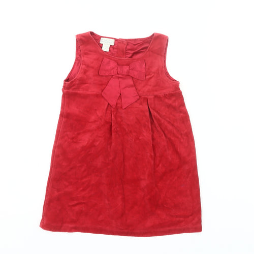 Zit-on Girls Red Velvet Shift Dress 2 Years Party Bow Sleeveless