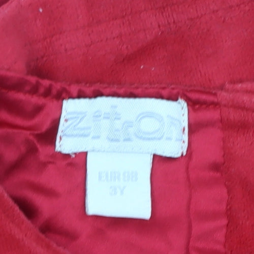 Zit-on Girls Red Velvet Shift Dress 2 Years Party Bow Sleeveless