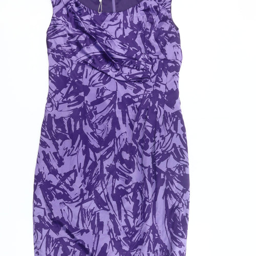 Mindet Petite Women’s Purple Sheath Dress Size 10 Knee Length Ruched