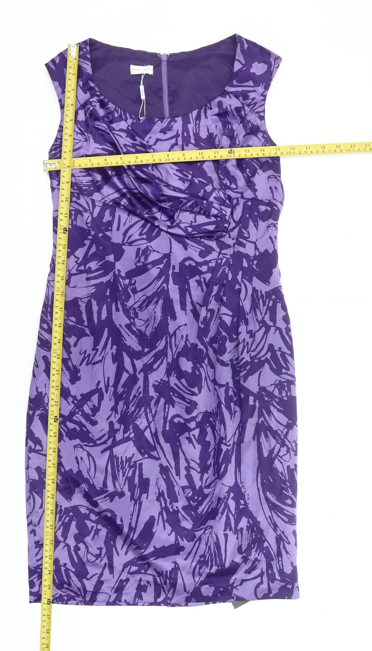 Mindet Petite Women’s Purple Sheath Dress Size 10 Knee Length Ruched