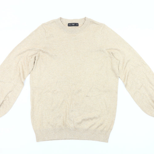 F&F Women’s Beige Jumper UK 10 Crew Neck Long Puff Sleeve Knit