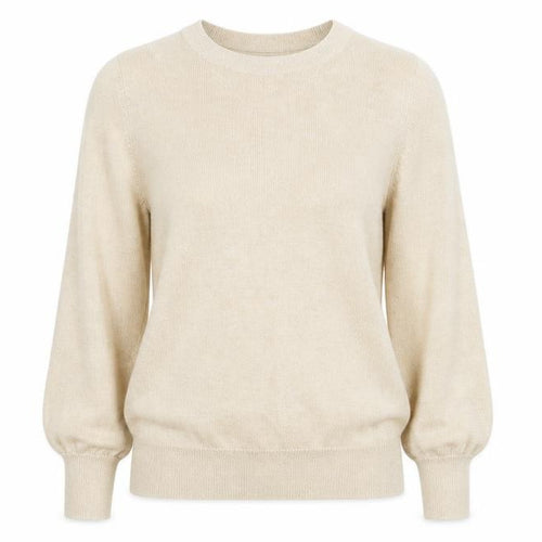 F&F Women’s Beige Jumper UK 10 Crew Neck Long Puff Sleeve Knit