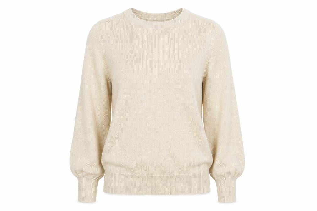 F&F Women’s Beige Jumper UK 10 Crew Neck Long Puff Sleeve Knit