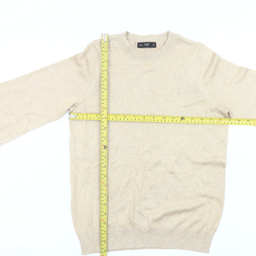 F&F Women’s Beige Jumper UK 10 Crew Neck Long Puff Sleeve Knit