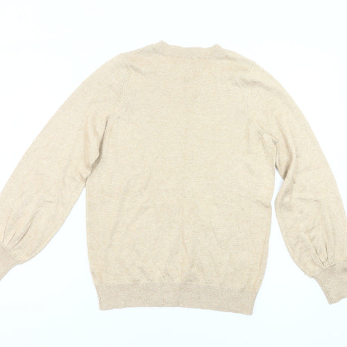 F&F Women’s Beige Jumper UK 10 Crew Neck Long Puff Sleeve Knit