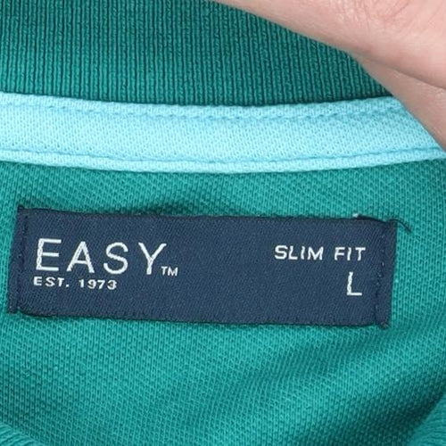 Easy Men’s Green Slim Fit Polo Shirt L Cotton Stretch Casual