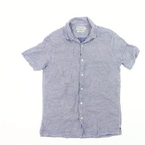 Tu Mens Blue Cotton Short Sleeve Button-Up Casual Shirt S 36-38in