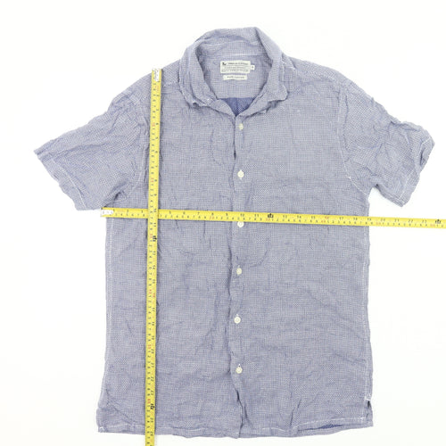 Tu Mens Blue Cotton Short Sleeve Button-Up Casual Shirt S 36-38in