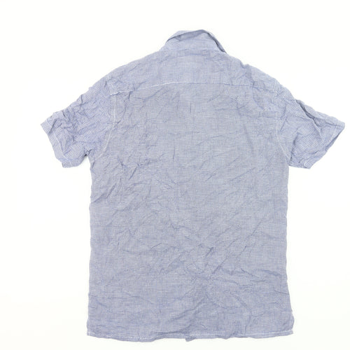 Tu Mens Blue Cotton Short Sleeve Button-Up Casual Shirt S 36-38in