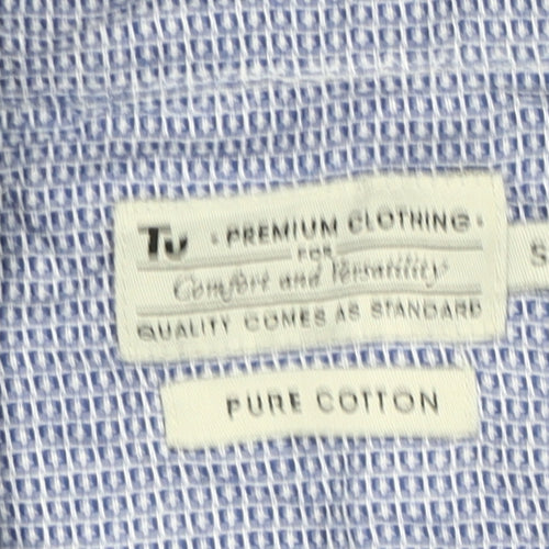 Tu Mens Blue Cotton Short Sleeve Button-Up Casual Shirt S 36-38in