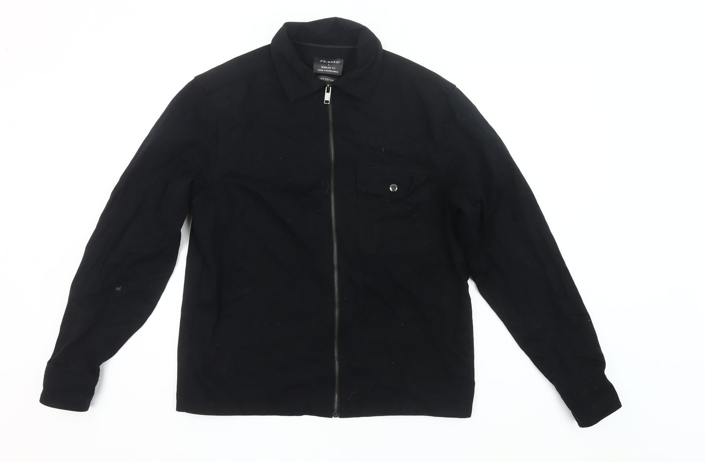 Primark Men’s Black Cotton Casual Zip Jacket Size S Regular Fit