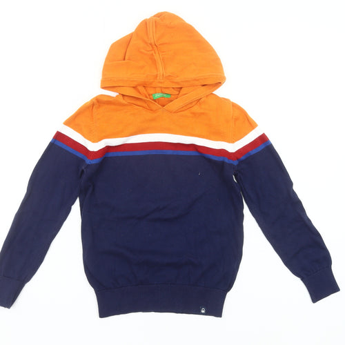 United Colors of Benetton Boys Orange Blue Pullover Hoodie Jumper Size 9Y