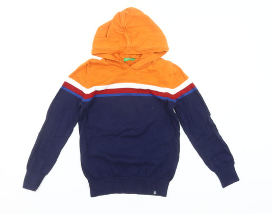 United Colors of Benetton Boys Orange Blue Pullover Hoodie Jumper Size 9Y