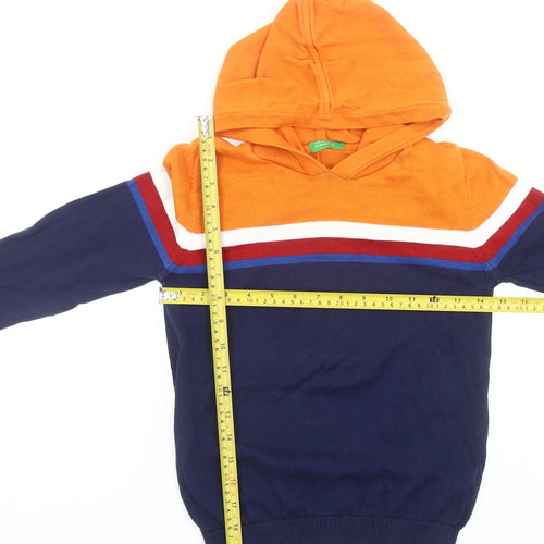 United Colors of Benetton Boys Orange Blue Pullover Hoodie Jumper Size 9Y