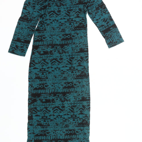 Internacionale Women’s Green Black Aztec Bodycon Dress Size 10