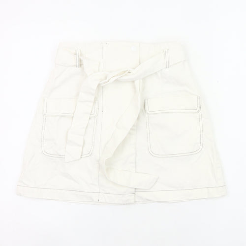 Urban Revivo Womens White Cargo Skirt Size 8 Cotton Pockets Belted