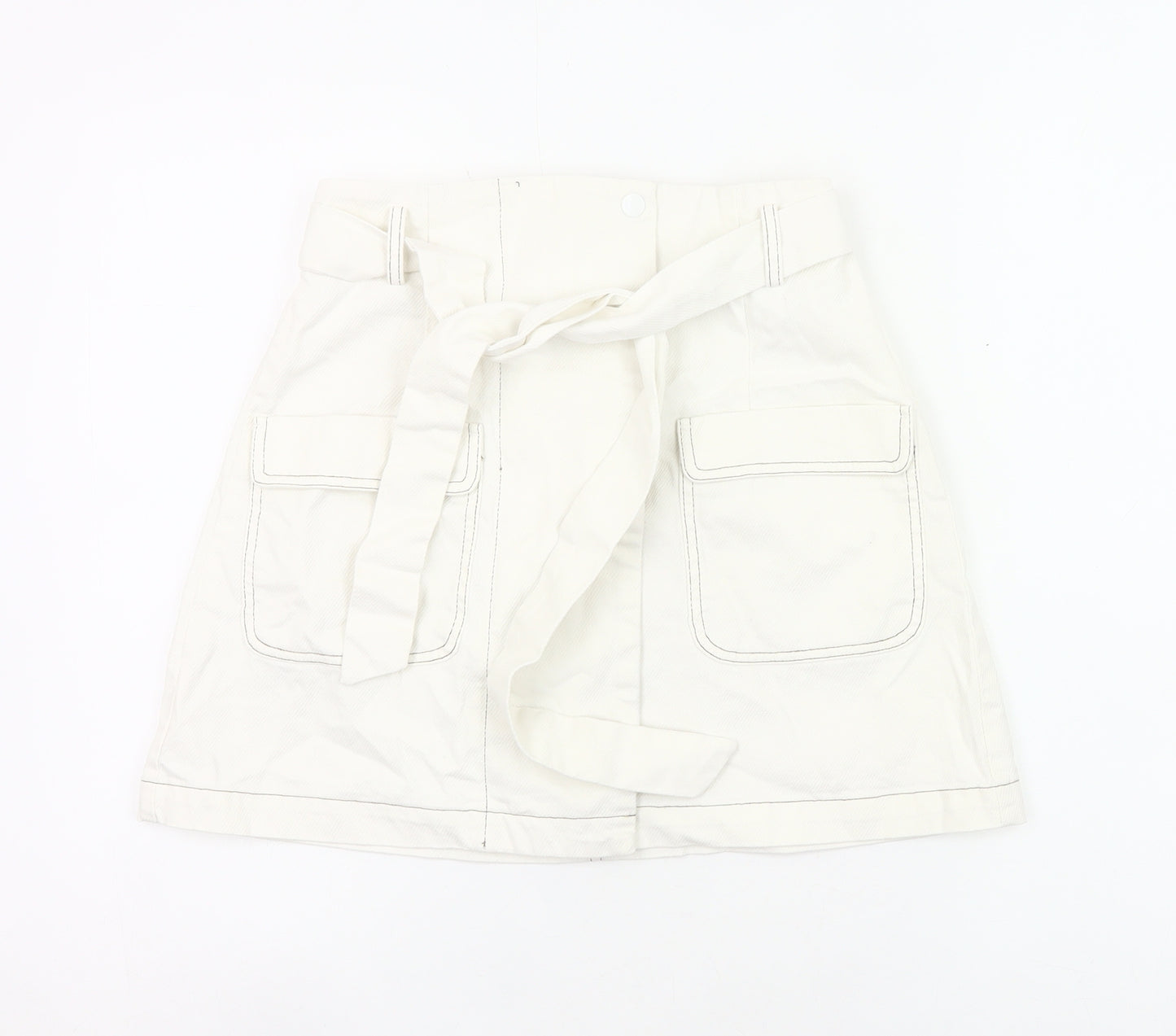 Urban Revivo Womens White Cargo Skirt Size 8 Cotton Pockets Belted
