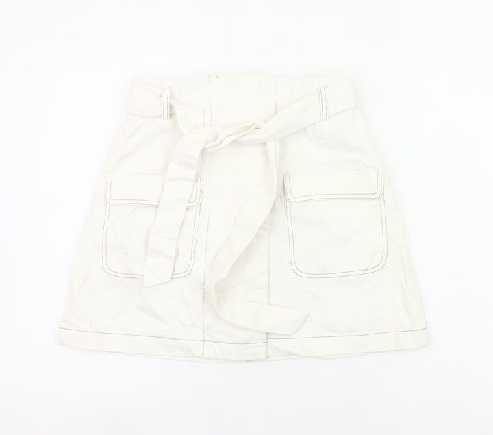 Urban Revivo Womens White Cargo Skirt Size 8 Cotton Pockets Belted