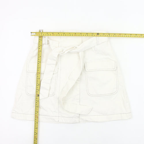 Urban Revivo Womens White Cargo Skirt Size 8 Cotton Pockets Belted