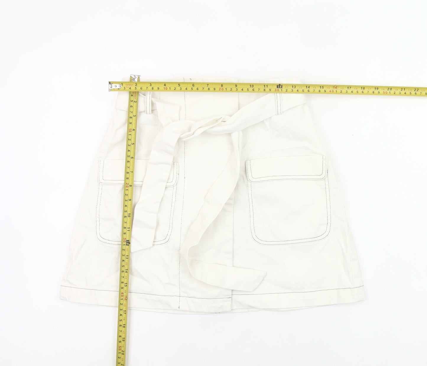 Urban Revivo Womens White Cargo Skirt Size 8 Cotton Pockets Belted