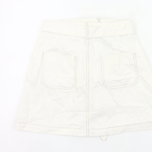 Urban Revivo Womens White Cargo Skirt Size 8 Cotton Pockets Belted