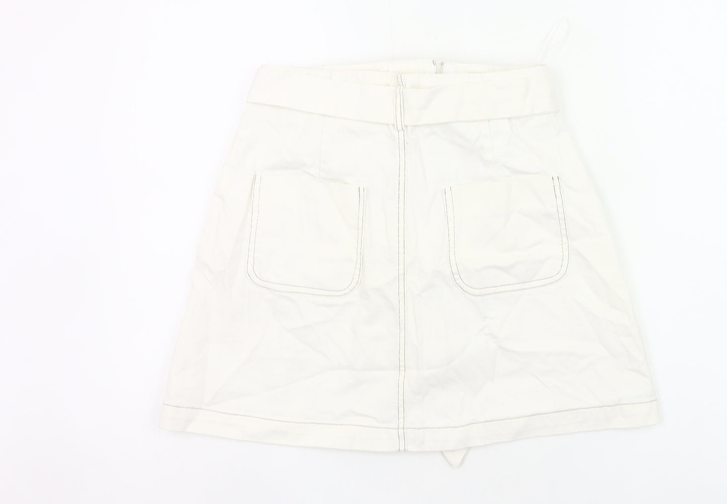 Urban Revivo Womens White Cargo Skirt Size 8 Cotton Pockets Belted