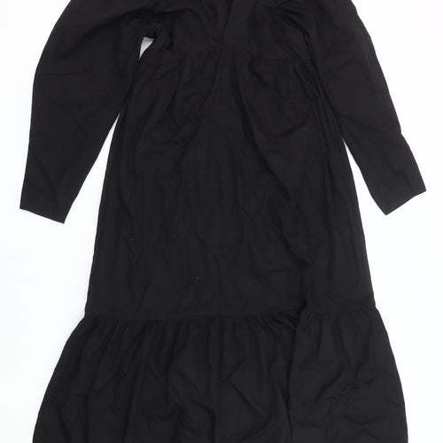 ASOS Women’s Black Midi A-Line Dress Size 8 Long Sleeve V-Neck