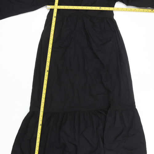 ASOS Women’s Black Midi A-Line Dress Size 8 Long Sleeve V-Neck