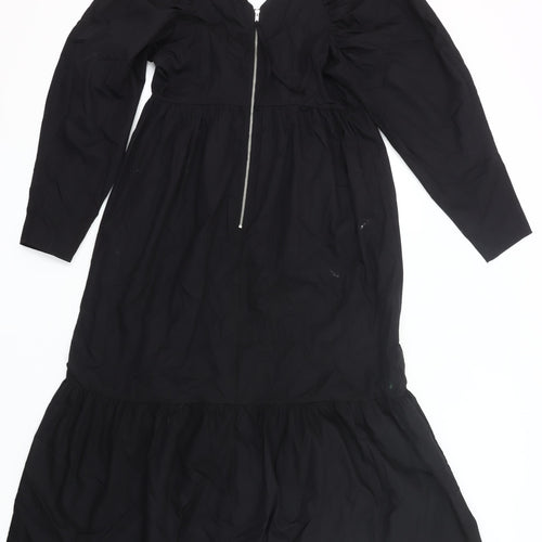 ASOS Women’s Black Midi A-Line Dress Size 8 Long Sleeve V-Neck