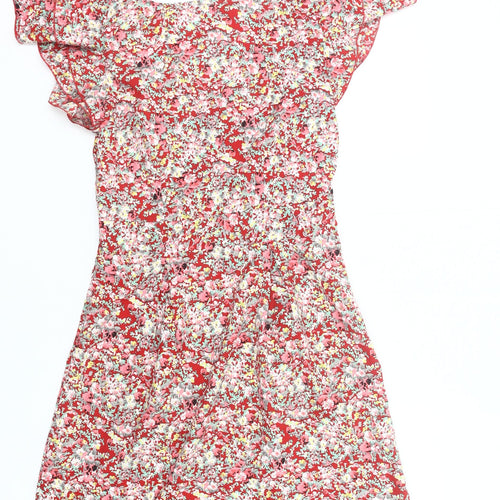 Vila Women Red Floral A-Line Short Dress Size S Summer Casual