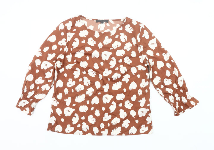 French Connection Women’s Brown Floral Blouse Size M Long Sleeve