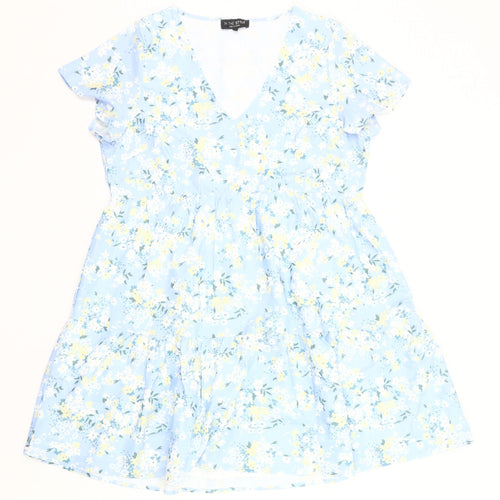 In The Style Women’s Blue Floral Skater Dress Size 12 V-Neck