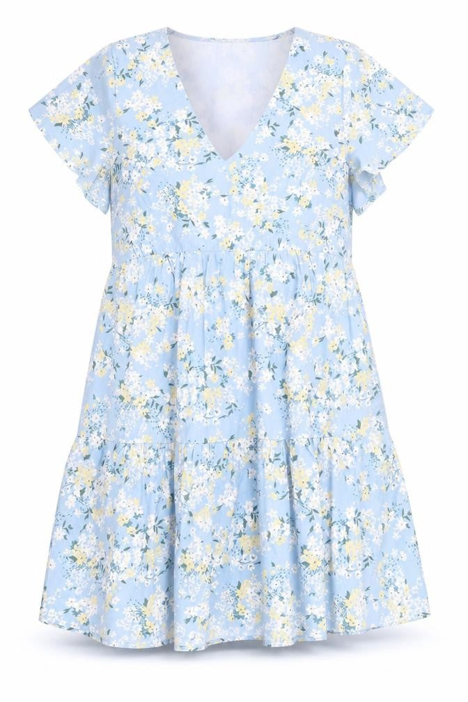 In The Style Women’s Blue Floral Skater Dress Size 12 V-Neck