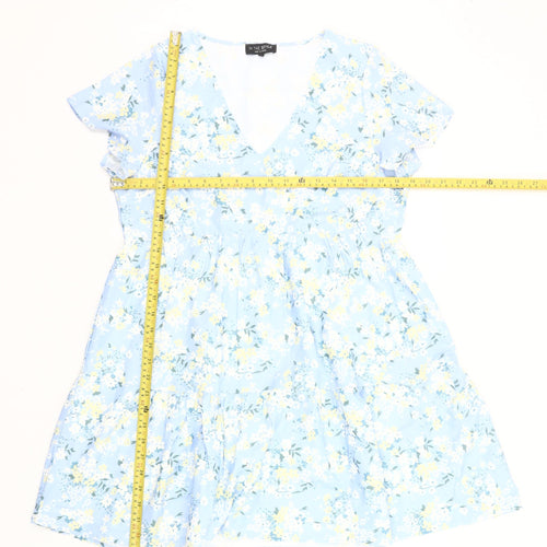 In The Style Women’s Blue Floral Skater Dress Size 12 V-Neck