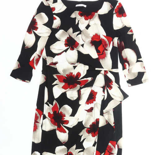 Gina Bacconi Women’s Black Red Floral Sheath Dress UK 12
