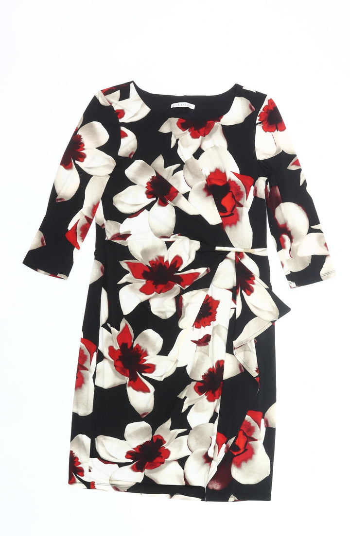 Gina Bacconi Women’s Black Red Floral Sheath Dress UK 12