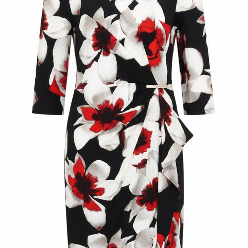 Gina Bacconi Women’s Black Red Floral Sheath Dress UK 12