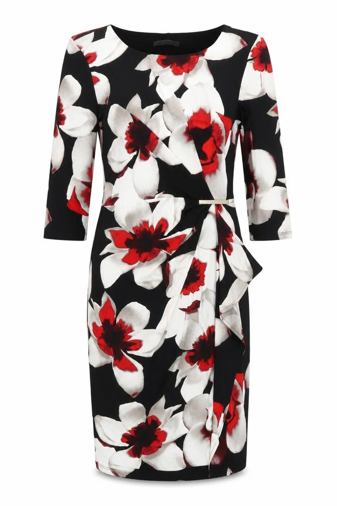 Gina Bacconi Women’s Black Red Floral Sheath Dress UK 12