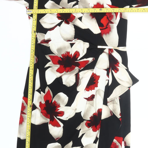 Gina Bacconi Women’s Black Red Floral Sheath Dress UK 12