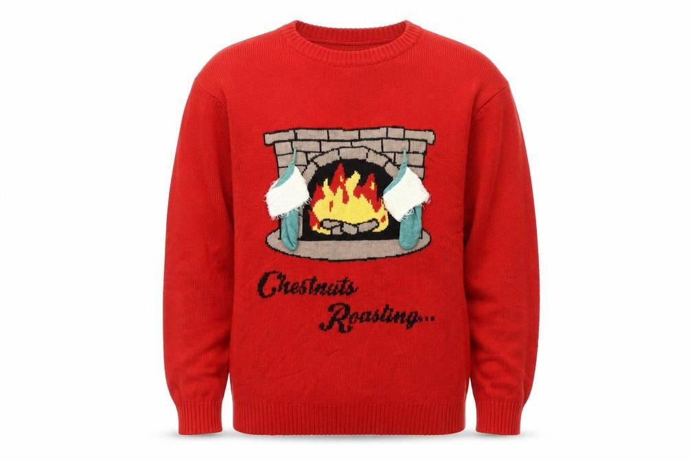 Front view of Avenue Collection men’s red xl christmas jumper knit