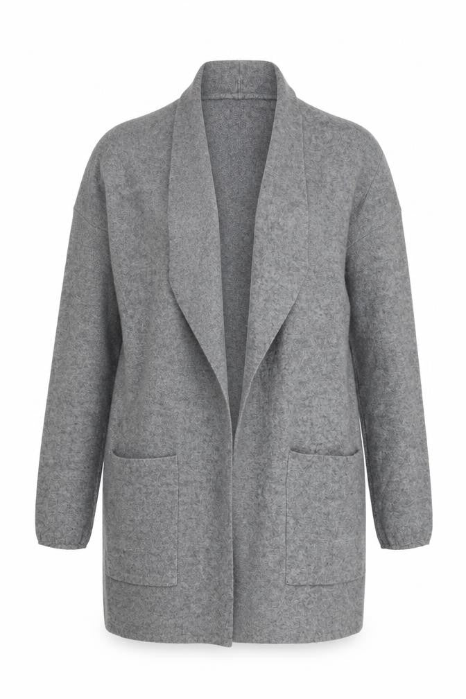 Front view of Tatuum women’s grey knit cardigan s long sleeve open front