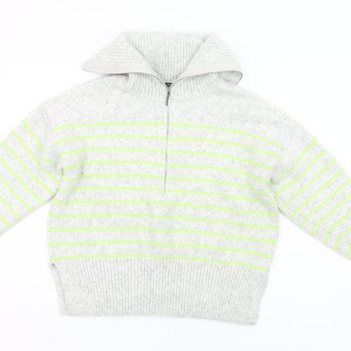 George Women Grey Striped Chunky Knit Half Zip Jumper Size 8-10