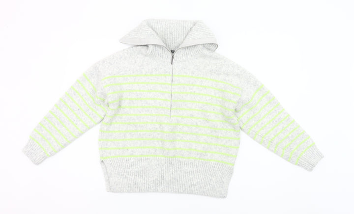 George Women Grey Striped Chunky Knit Half Zip Jumper Size 8-10