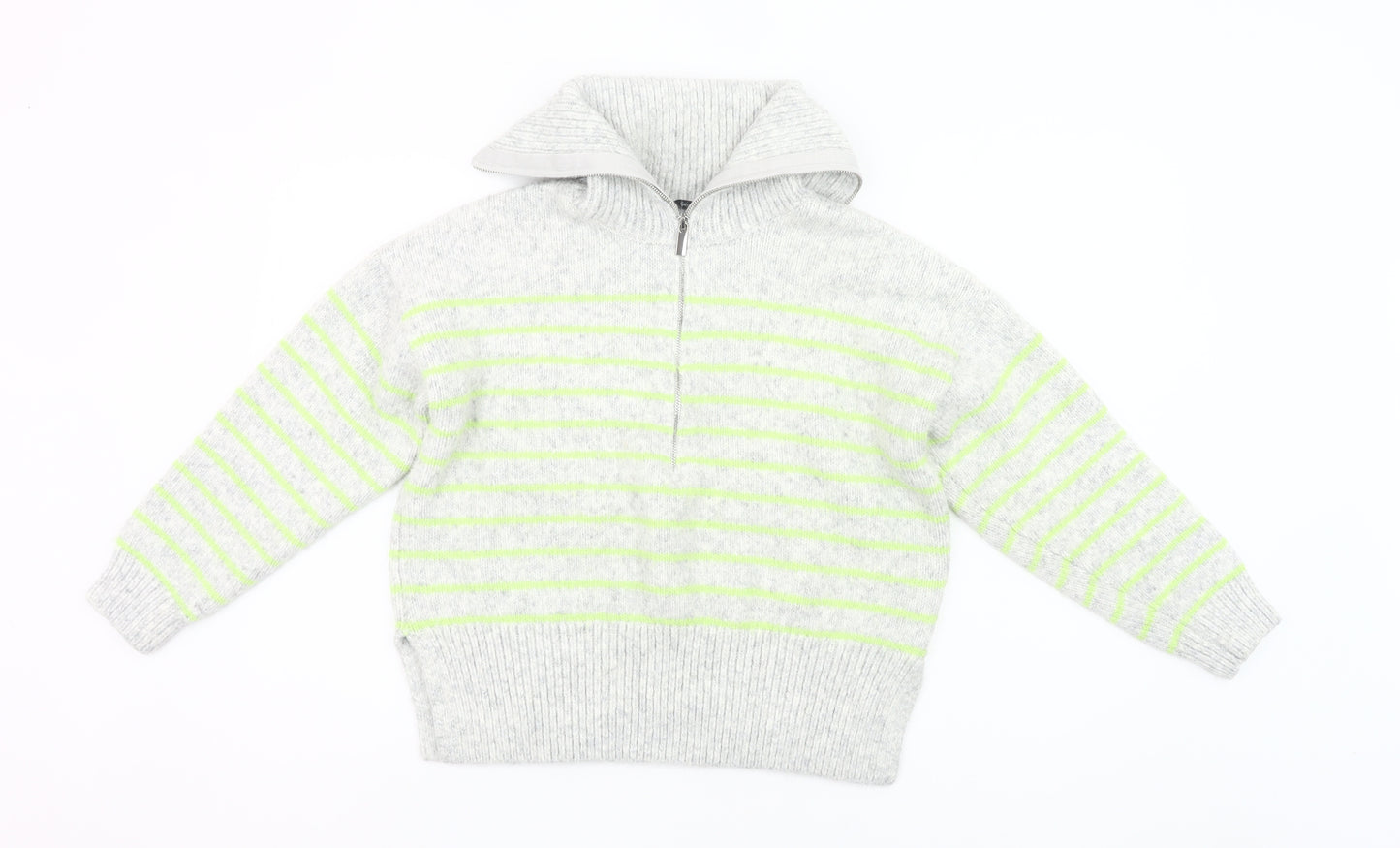 George Women Grey Striped Chunky Knit Half Zip Jumper Size 8-10