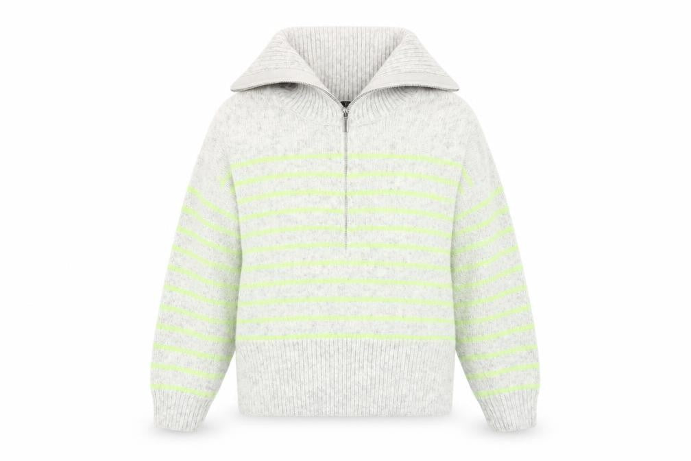 George Women Grey Striped Chunky Knit Half Zip Jumper Size 8-10