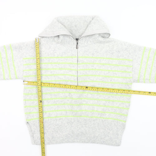 George Women Grey Striped Chunky Knit Half Zip Jumper Size 8-10