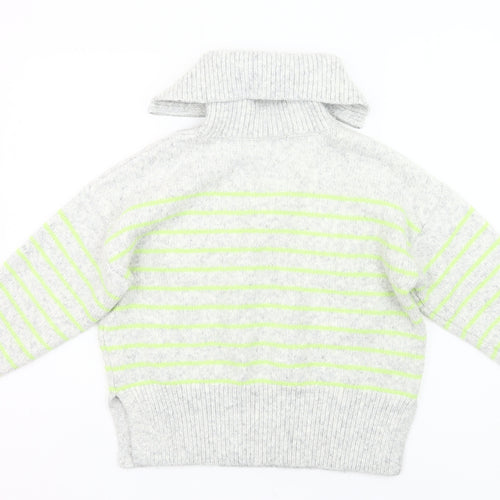 George Women Grey Striped Chunky Knit Half Zip Jumper Size 8-10