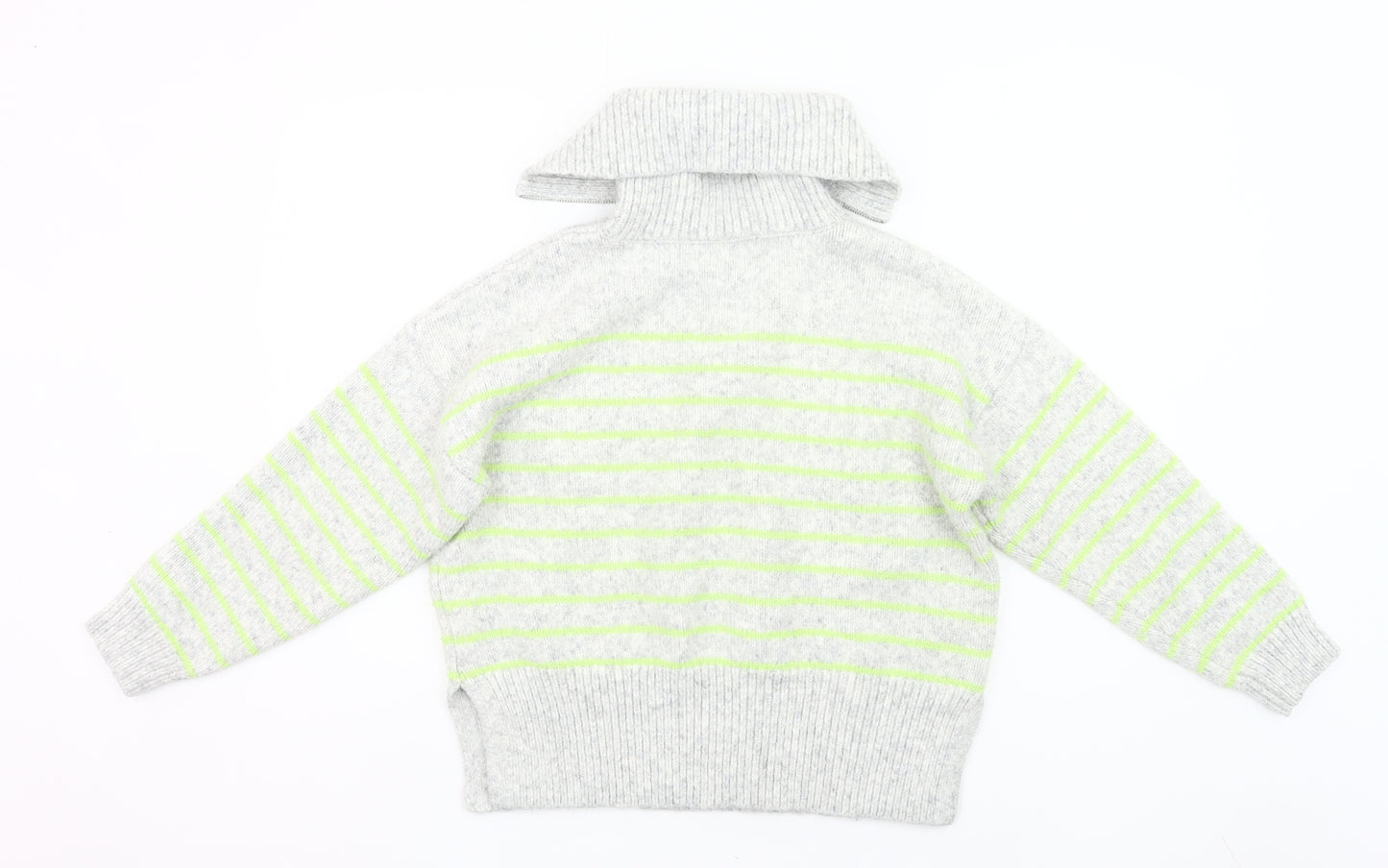 George Women Grey Striped Chunky Knit Half Zip Jumper Size 8-10